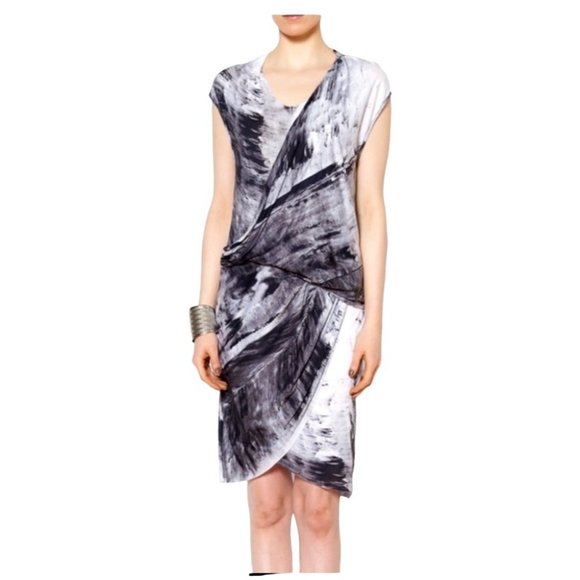 Helmut Lang Dresses & Skirts - Helmut Lang Women's Gray & White Sleeveless V-Neck Tidal Print Jersey Dress M